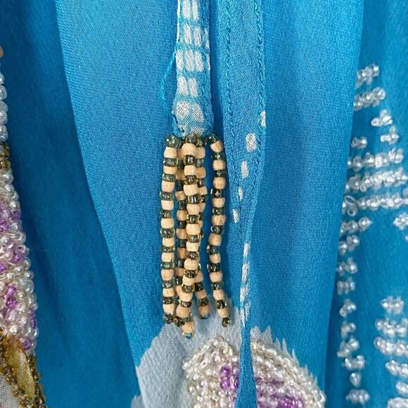 Tracy Reese Blue Beaded Embellished Peacock Silk Camisole Tunic Blouse Top - Picture 5 of 16